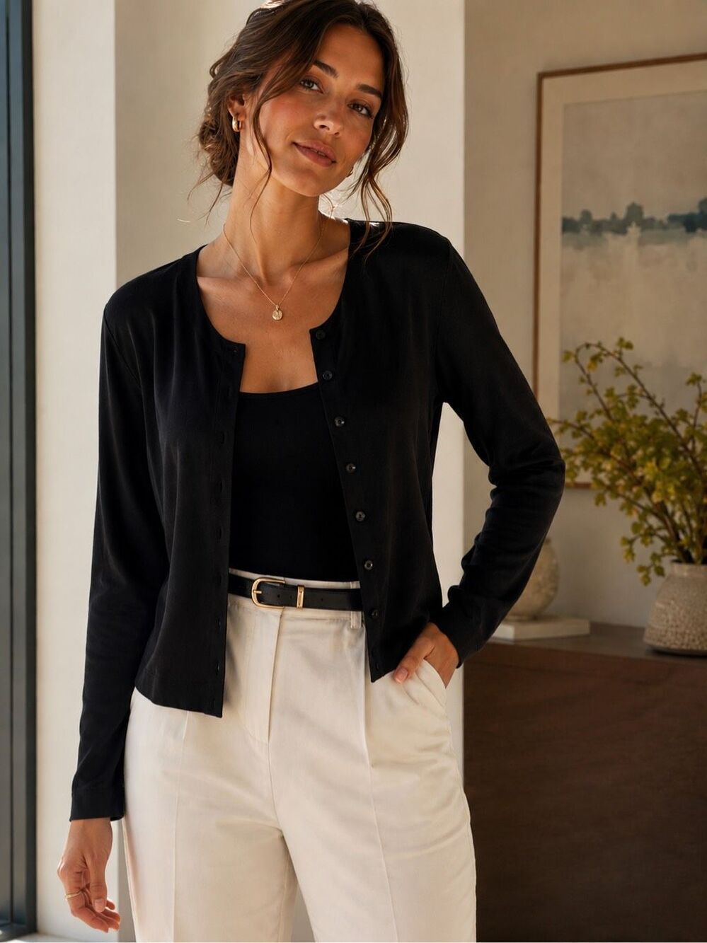 Vintage Charter Club Black Silk Blend Cardigan Size Small